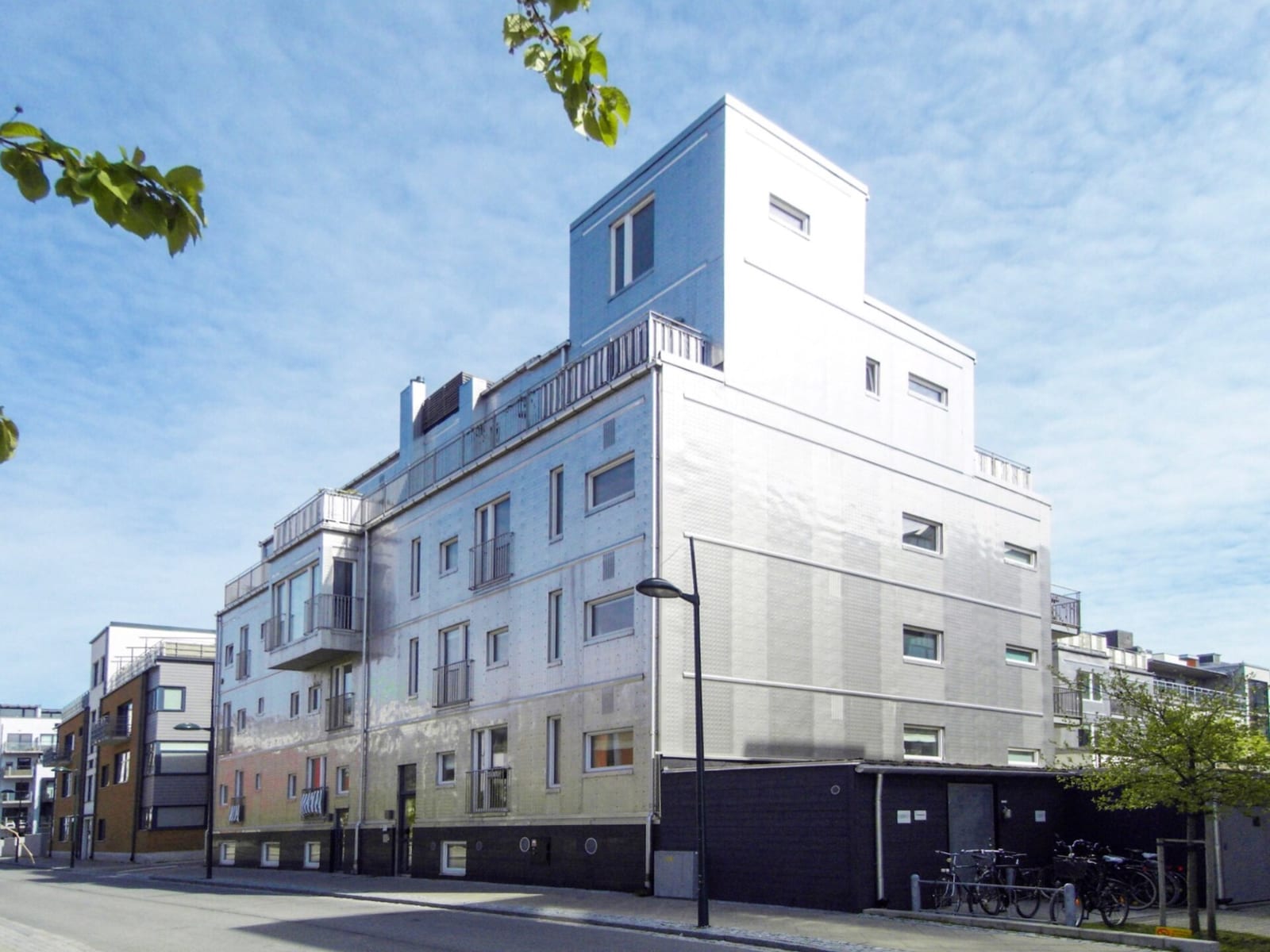 A metal building exterior showing steel panel construction